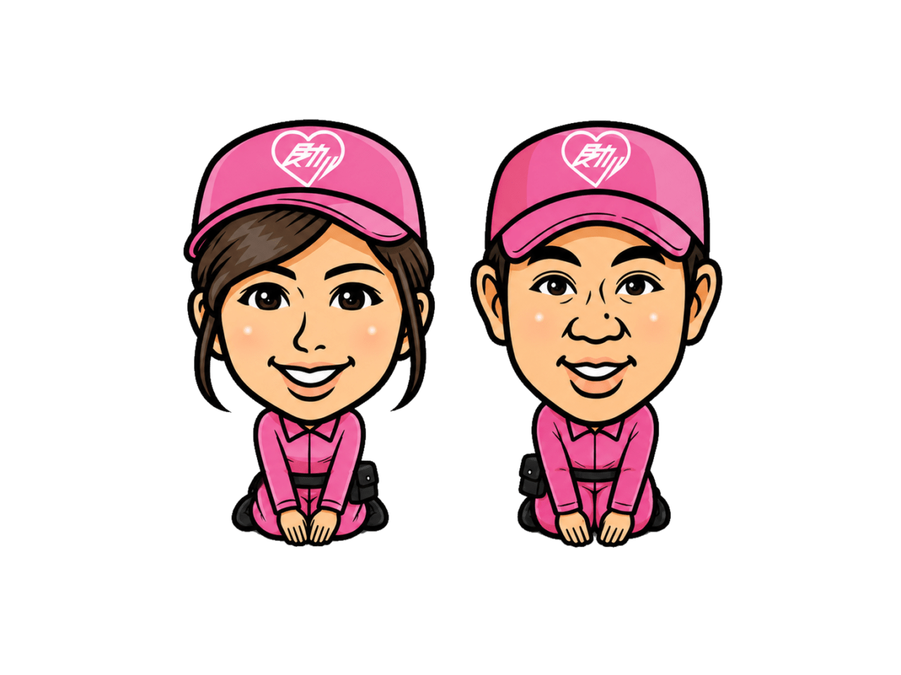 タスカルの男女のスタッフキャラクターが挨拶してる画像