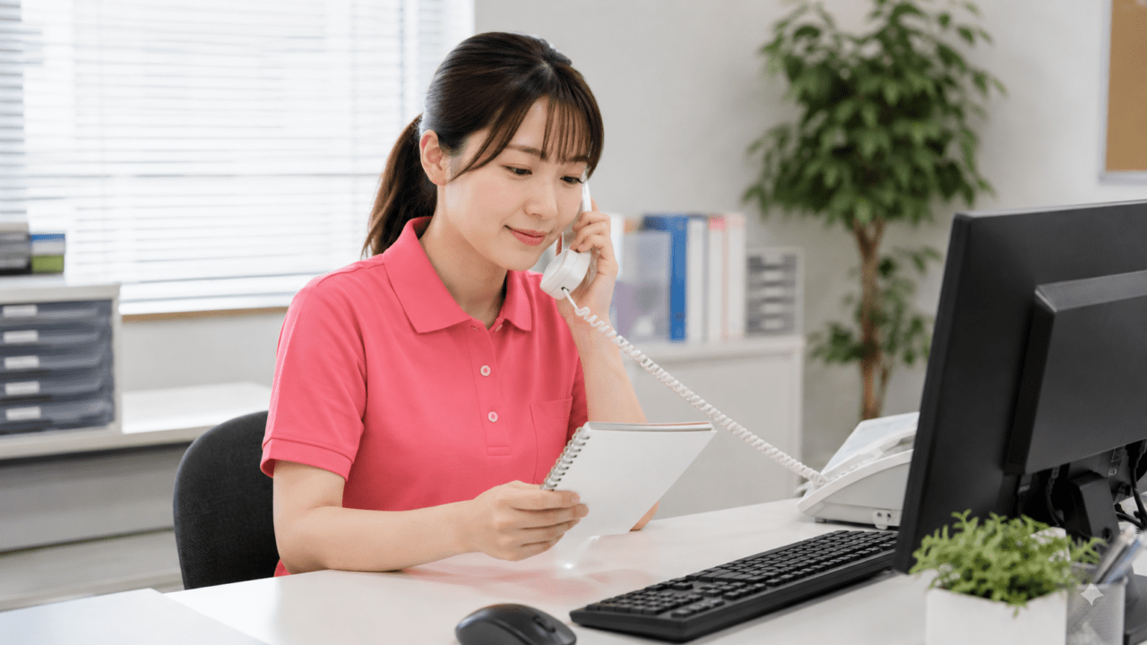 依頼者から預かった退職意思を勤務先へ電話で伝えるスタッフのイメージ